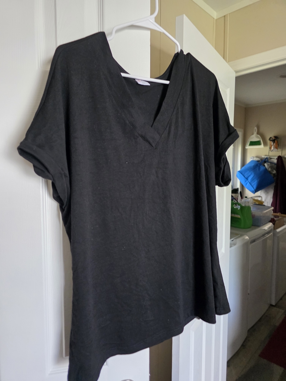 Black V-Neck Short Sleeve Women's Top